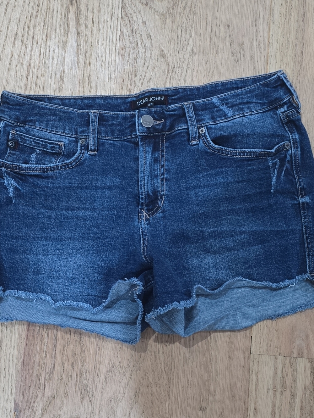 Dear John Women's Denim Cut Off Shorts Distressed Blue Mid-Rise Size 29